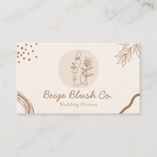 Beige Blush Beauty Couple Wedding Planner Visitekaartje (Voorkant)