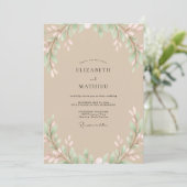 Beige Blush Bladerige Trouw Kaart (Staand voorkant)