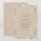 Beige Blush Bladerige Trouw Kaart (Voorkant / Achterkant)