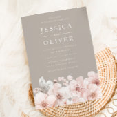 Beige & Blush Bloemen Mooie Ontwerper Huwelijk Kaart