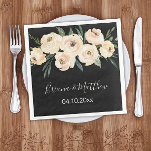 Beige Blush Bloemen op Zwarte Bruiloft Servet