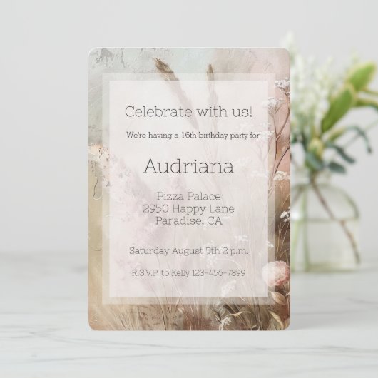  Beige Blush Boho Bloemen 16e Verjaardag Kaart (Staand voorkant)