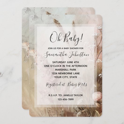  Beige Blush Boho Floral Baby shower Kaart (Voorkant / Achterkant)