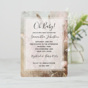 Beige Blush Boho Floral Baby shower Kaart