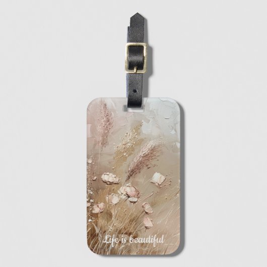 Beige Blush Boho Floral Bagagelabel (Voorkant (verticaal))