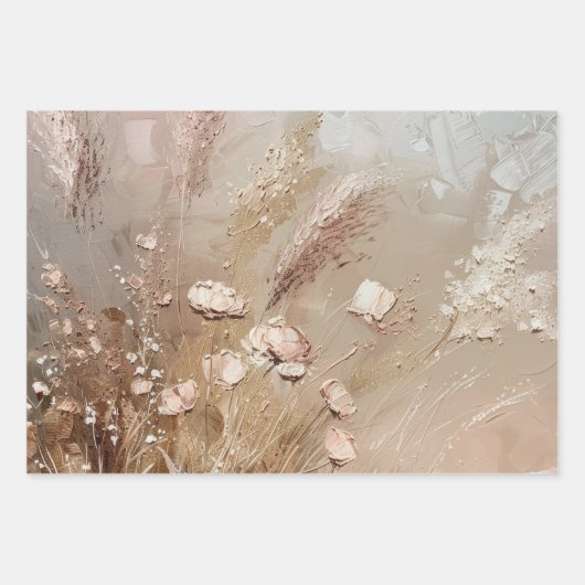 Beige Blush Boho Floral Inpakpapier Vel (Voorkant)