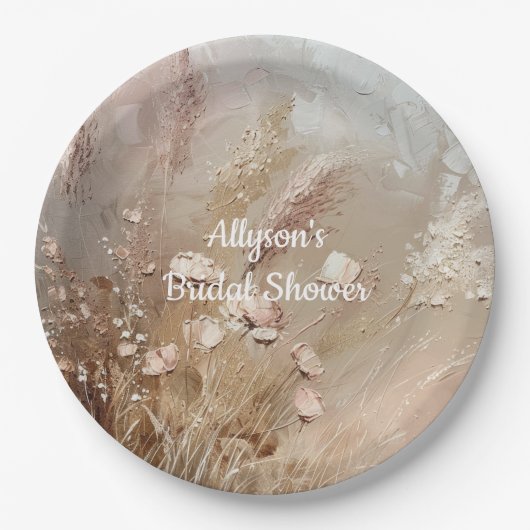 Beige Blush Boho Floral Papieren Bordje (Voorkant)