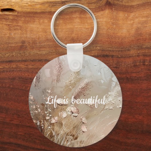 Beige Blush Boho Floral Sleutelhanger (Voorkant)
