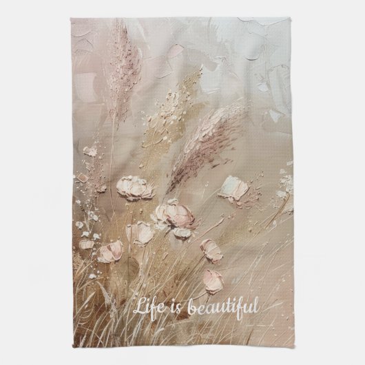 Beige Blush Boho Floral Theedoek (Verticaal)