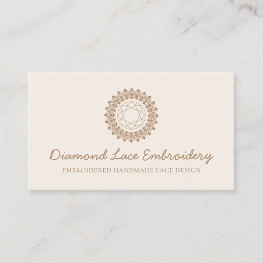 Beige Blush Diamond logo Embroidery Lace Sewing Visitekaartje (Voorkant)