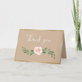 Beige Blush Floral Elegant Romantic Greenery Bedankkaart