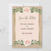 Beige Blush Floral Elegant Script Gold Wedding Save The Date (Voorkant)