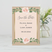 Beige Blush Floral Elegant Script Gold Wedding