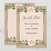 Beige Blush Floral Elegant Script Gold Wedding Save The Date (Voorkant / Achterkant)