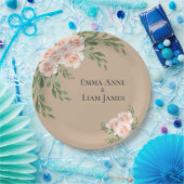 Beige Blush Floral Romantic Elegant Greenery Papieren Bordje (Feest)