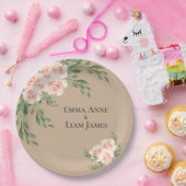 Beige Blush Floral Romantic Elegant Greenery Papieren Bordje (Feest)
