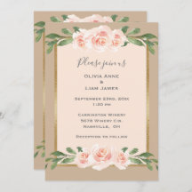 Beige Blush Floral Romantic Elegant Modern Wedding