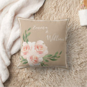 Beige Blush Floral Romantic Names Script Weddensch Kussen (Deken)