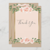 Beige Blush Floral Script Romantic Elegant Bedankkaart (Voorkant / Achterkant)