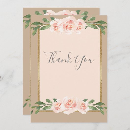 Beige Blush Floral Script Romantic Elegant Bedankkaart (Voorkant / Achterkant)