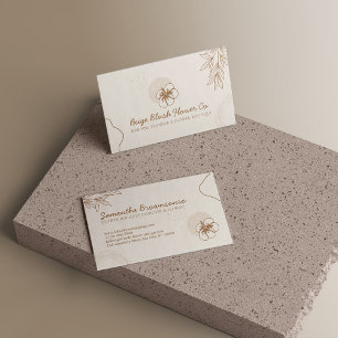 Beige Blush Hibiscus Trouw Calligrafie Bloem Visitekaartje