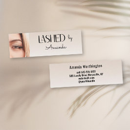 Beige Blush Lashed Minimal Script Photo Mini Visitekaartje