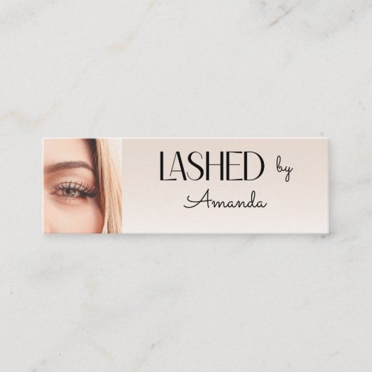  Beige Blush Lashed Minimal Script Photo  Mini Visitekaartje (Voorkant)