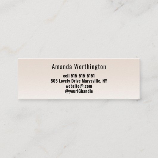  Beige Blush Lashed Minimal Script Photo  Mini Visitekaartje (Achterkant)