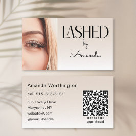 Beige Blush Lashed Minimalist Photo QR Code Visitekaartje