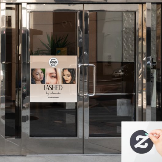 Beige Blush Lashed Minimalist Script Photo Logo Raamsticker (Kantoordeur)