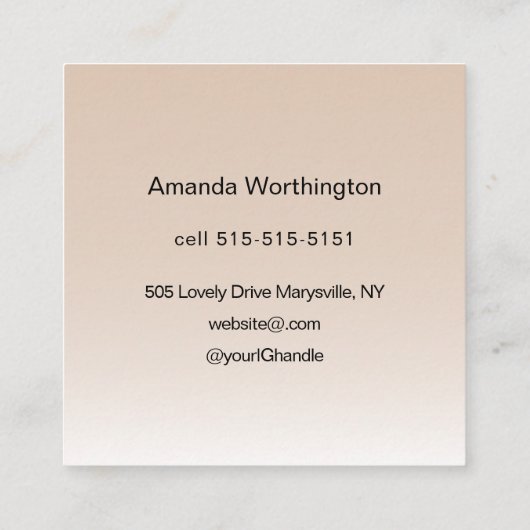 Beige Blush Lashed Minimalist Script Photo Vierkante Visitekaartje (Achterkant)