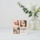 Beige Blush Lashed Minimalist Script Photo  Vierkante Visitekaartje (Staand voorkant)