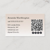 Beige Blush Lashed Photo QR Code Social Icons Visitekaartje (Achterkant)