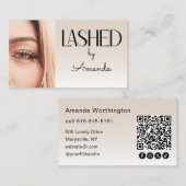 Beige Blush Lashed Photo QR Code Social Icons Visitekaartje (Voorkant / Achterkant)