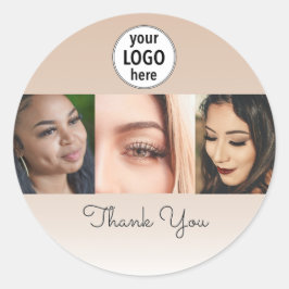 Beige Blush Minimalistisch Logo Foto's Bedankt Ronde Sticker