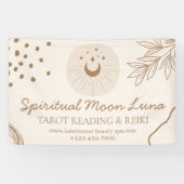 Beige Blush Moon en Stars Spiritueel Reiki Spandoek (Horizontaal)