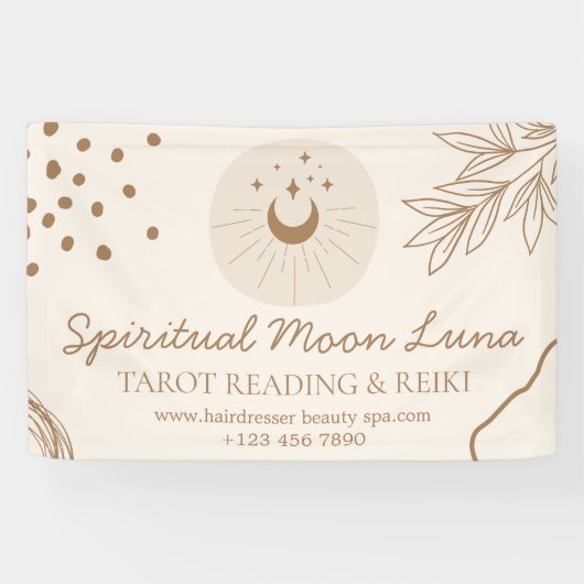Beige Blush Moon en Stars Spiritueel Reiki Spandoek (Horizontaal)
