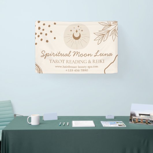 Beige Blush Moon en Stars Spiritueel Reiki Spandoek (Beurs)