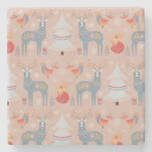 Beige Blush Nordic Rendier Bloemen Kerstboom Stenen Onderzetter (Voorkant)