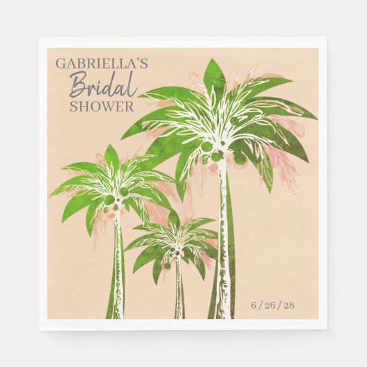 Beige Blush Palm Tree Bridal Shower Custom Name Servet (Voorkant)