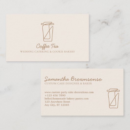 Beige Blush Paper Drink Tea Cup Visitekaartje (Voorkant / Achterkant)