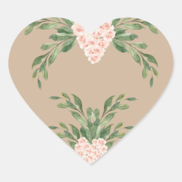 Beige Blush Peach Floral Script Romantic Elegant Hart Sticker