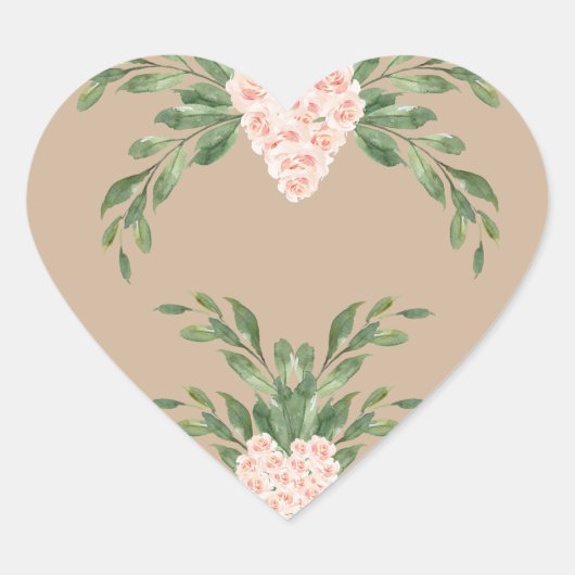 Beige Blush Peach Floral Script Romantic Elegant Hart Sticker (Voorkant)