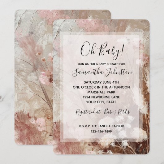  Beige Blush Pink Boho Floral Baby shower Kaart (Voorkant / Achterkant)