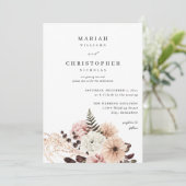 Beige & Blush Pink Rustic Floral Wedding Kaart (Staand voorkant)