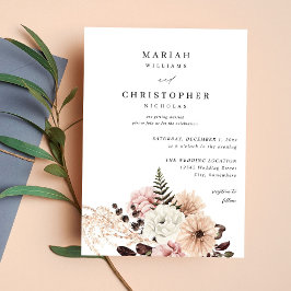 Beige & Blush Pink Rustic Floral Wedding Kaart
