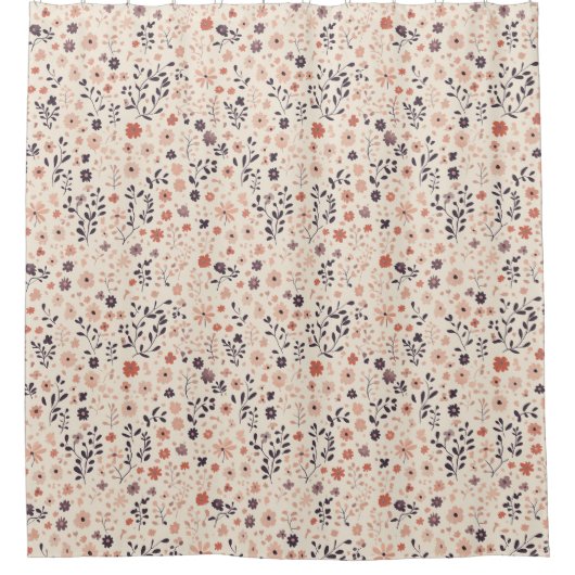 Beige Blush Roze Blauwe Koraal Boho Bloemen Douchegordijn (Voorkant)