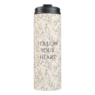 Beige Blush Roze Bloem Thermosbeker