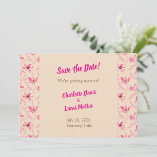 Beige & Blush Roze Bloemen Bewaar de Datum Kaart