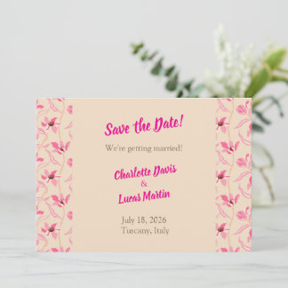 Beige & Blush Roze Bloemen Bewaar de Datum Kaart